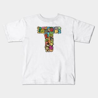 Alphabet Monster Doodle Letter T Monogram Kids T-Shirt